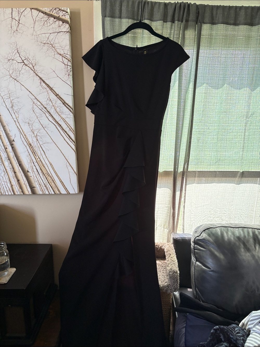 Black Ruffle-Trim Maxi Dress — Women’s Evening Gown